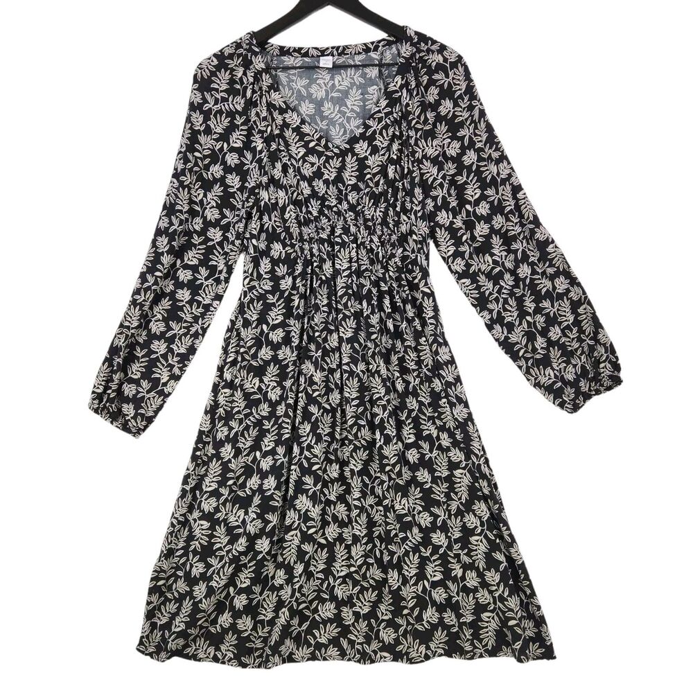 Old Navy Maternity Dress Small‎ Black Floral Leaves Midi Boho Comfort Stretch
